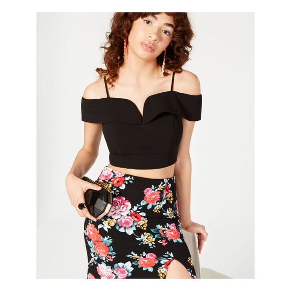 NWT B DARLIN Womens Black Spaghetti Strap Evening Top Size: 5\6 - Picture 3 of 4